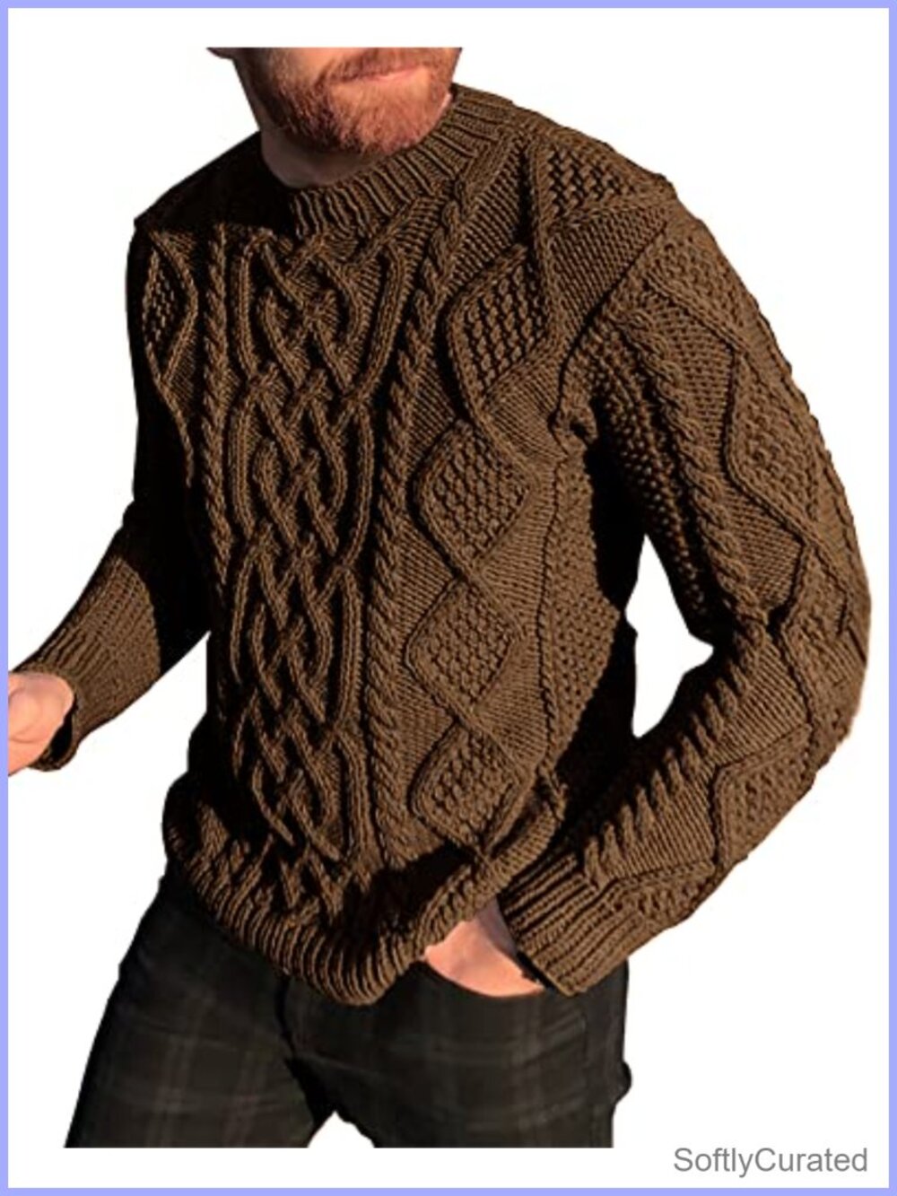 Men's Slim Fit Cable Knit Pullover Sweater Crew Neck Long Sleeve Winter Casual